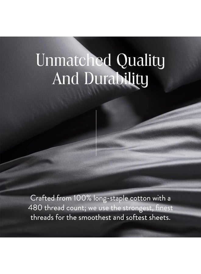 Brooklinen Luxury Sateen King Size 4 Piece Sheet Set in Abyss Blue - 100% Cotton Sateen Sheets - Image 3